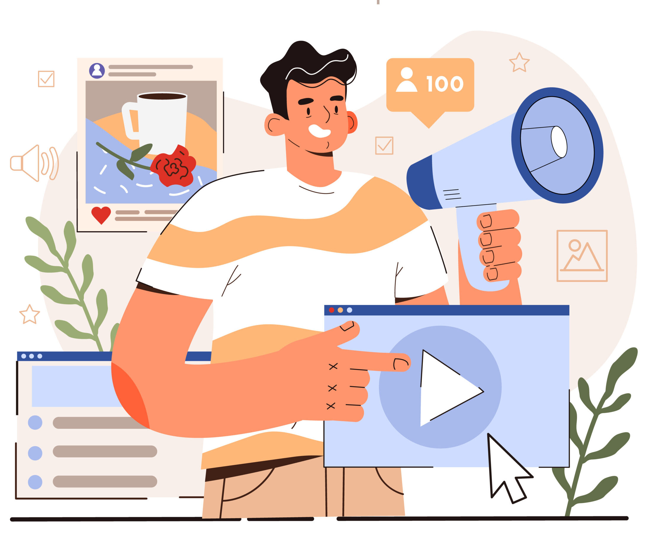 Blog promotion guidance. How to attract the audience to your blog. Related content promotion. Digital advertising, social media marketing. Flat vector illustration